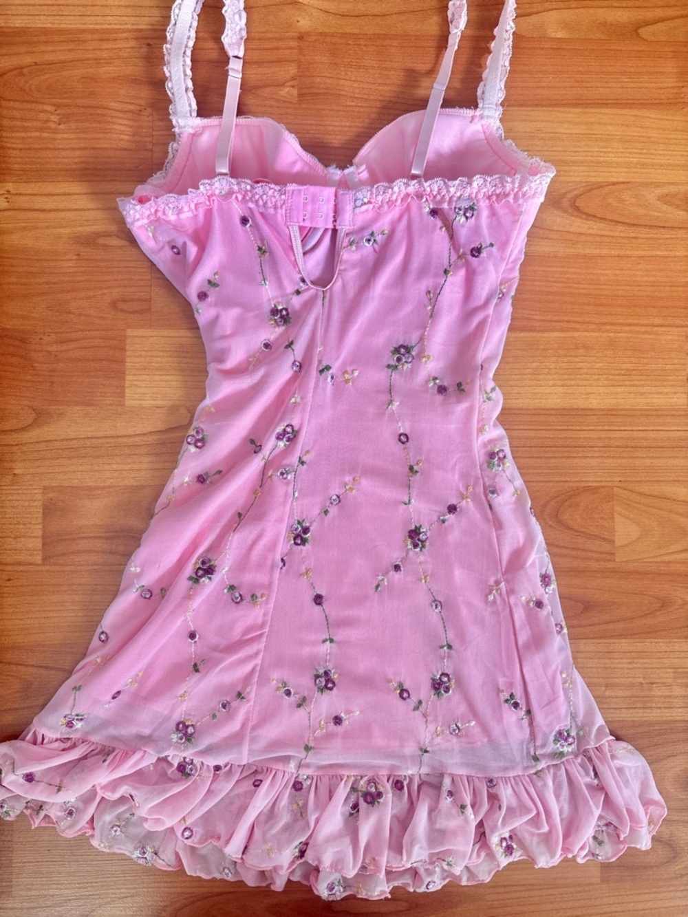 Pink Floral Fairycore Coquette Cottagecore Dress with Ruffle Hem - Picture 2 of 2
